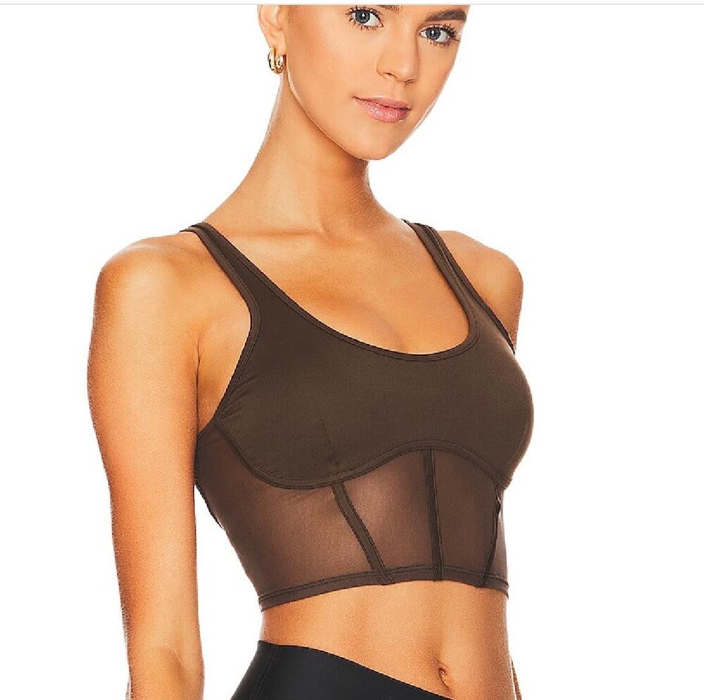 NEW ALO Yoga Airbrush Mesh Corset Tank Espresso Brown Size Large
